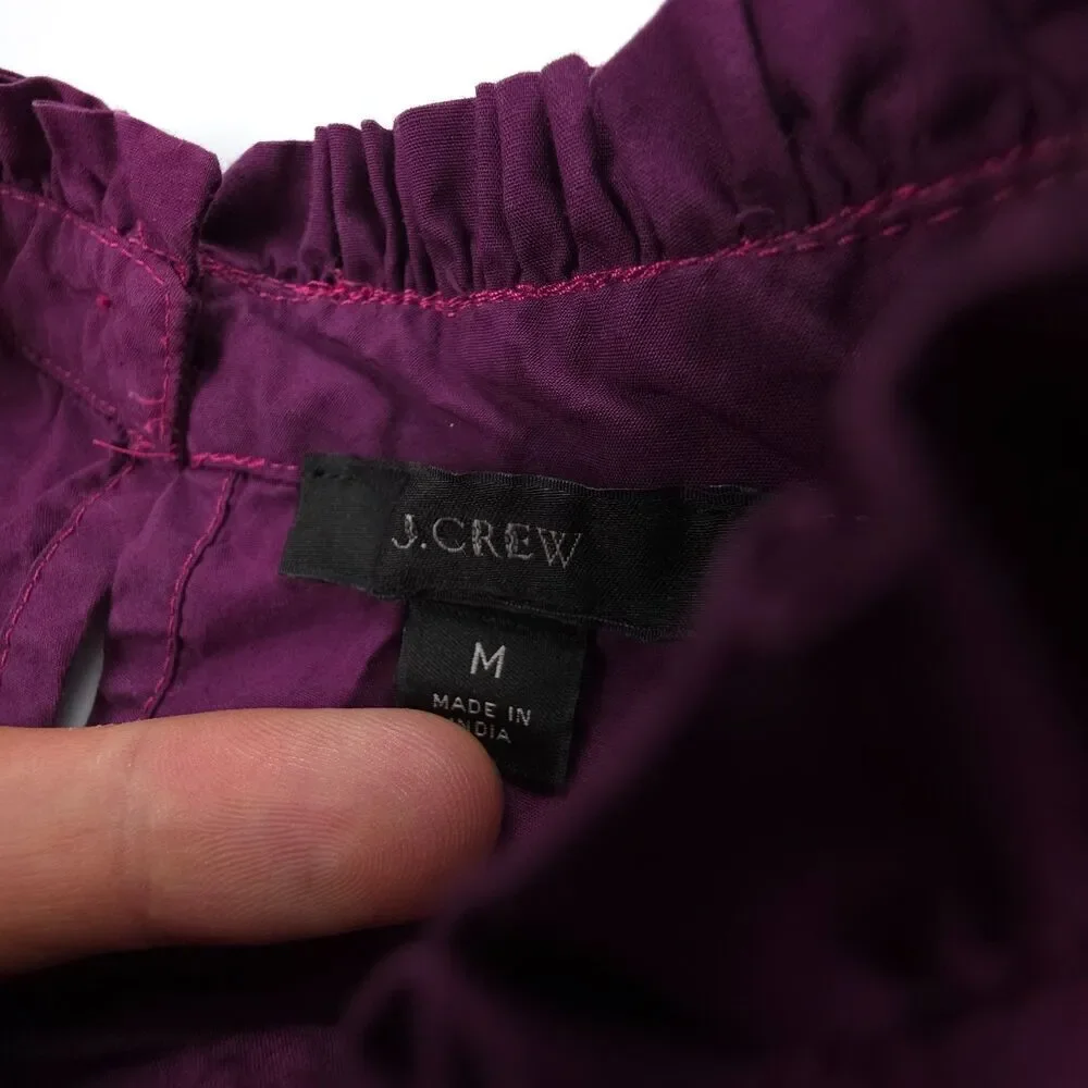 J CREW Mockneck cotton poplin top with embroidered eyelet Purple Preppy Boho